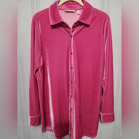 Soft Surroundings Fuchsia Velvet Button-Down Boyfriend Shirt New With Tags! - Picture 5 of 7